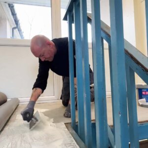 Preparing the flooring at Cherrybrook Council flats