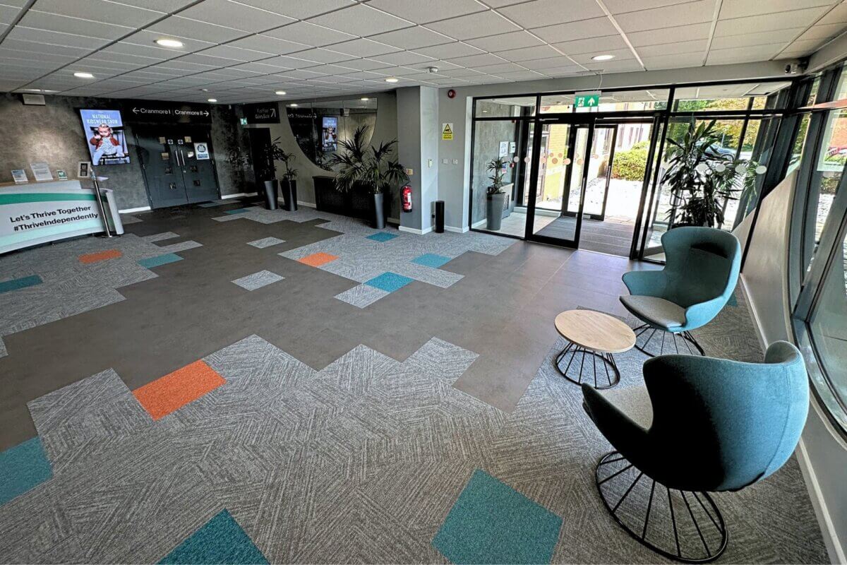 Carpet tile and vinyl tile collage for reception at AIS Conference